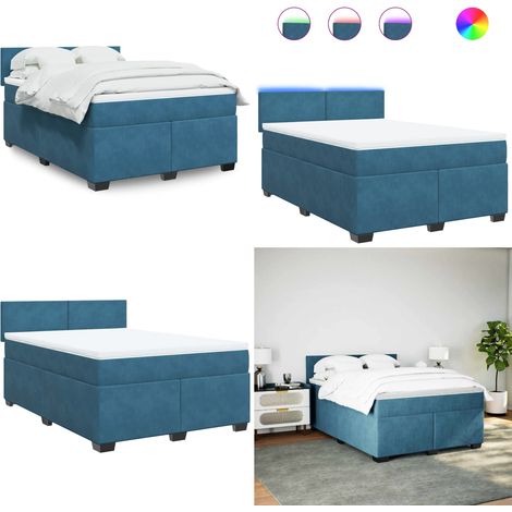 Sommier à lattes de lit et matelas bleu 140x190 cm velours - Lit Plateforme - Lit Design - Lit Moderne - Lit Double - Matelas À Ressorts Ensachés - Home & Living (1/5)