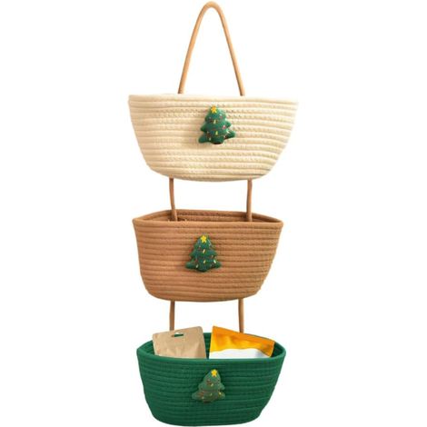 Panier Suspendu à 3 Niveaux pour Porte, Sac de Rangement Suspendu de Porte en Corde de Coto, Organisateur Mural de Porte, Organisateur Mural Esthétique pour Salon, Chambres, Armoires