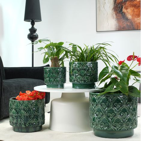 Vaso da fiori in ceramica Ø38 cm, verde lucido, con foro di drenaggio DESVIAE (1/5)