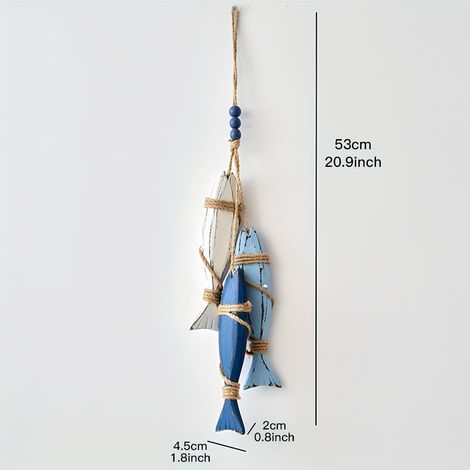 3 suspensions murales décoratives en bois de style méditerranéen avec étoiles de mer et poissons, décoration domestique sur le thème de l'océan, artisanal pour maison de plage, style vie côtier (1/4)