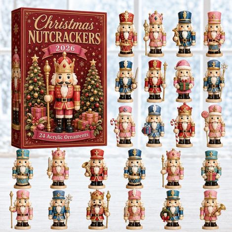 Adventskalender 2026 – 24-teilig – rot, rosa, blau – Acryl – 24 Tage mit Nussknacker-Weihnachtsbaumschmuck – Christbaumschmuck – geeignet für Weihnachten und als Dekoration für den Wohnbereich (1/5)