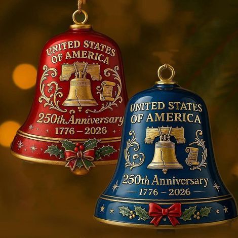 Cloche commémorative du 250e anniversaire des États-Unis. objet de collection détaillé. décoration patriotique pour sapin de Noël. ornement patrimonial. Liberté (1/4)