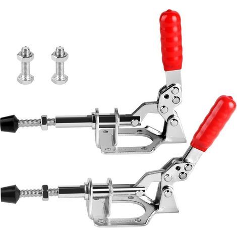 Lot de 2 grands tendeurs de barre de poussée - Avec vis de rechange - Pince de serrage réglable - Pour trou incliné - Aide au perçage - Menuiserie - Soudage - Argenté