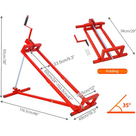Support de maintenance pour tondeuse, table élévatrice pliable en acier robuste, charge max 400 kg, chariot d’entretien extensible avec poignée, usage manuel et électrique, rouge