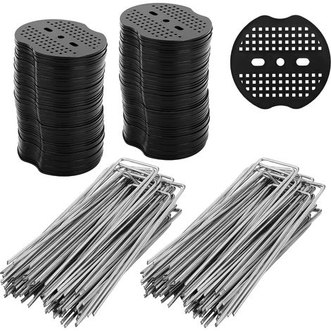 100 picchetti da giardino con 100 rondelle, picchetti da giardino in acciaio zincato per giardino, pacciame ed erba artificiale, fissaggio tubi, 150x40mm Ø 2,5mm (1/5)