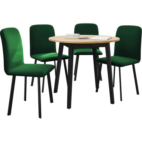 Salle à manger complète Edmond 119, Chêne doré artisanal + Noir, 77x0x0cm, Diamètre: 90, Nombre de chaises: 4, Style: Contemporary