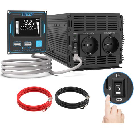 Convertisseur 12v 220v Pure Sine 2000w avec télécommande 2X USB incluant la Fonction ECO et l'isolation galvanique (Génération 4a), Noir (1/5)