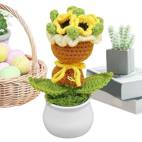 Bouquet de fleurs au crochet,Fleurs au crochet Fleurs de bureau bouquet au crochet tricotée colorée pour femmes, Deor de tableau de bord de voiture de bureau à domicile, fê (1/5)