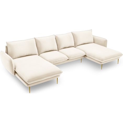 Canapé panoramique 6 places en velours beige clair (1/5)