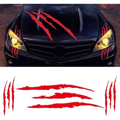 Komplettes Set Monster Claw Aufkleber Kratzband für Autoscheinwerfer, Motorrad, LKW Dekoration (Rot)