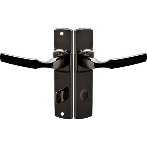 Ensemble de Poignée de Porte sur Plaque - Version à Condamnation pour Porte de WC, Salle de Bain - Entraxe 195 mm - Matériau Zamak Résistant - Finition Diamant Noir (1/5)