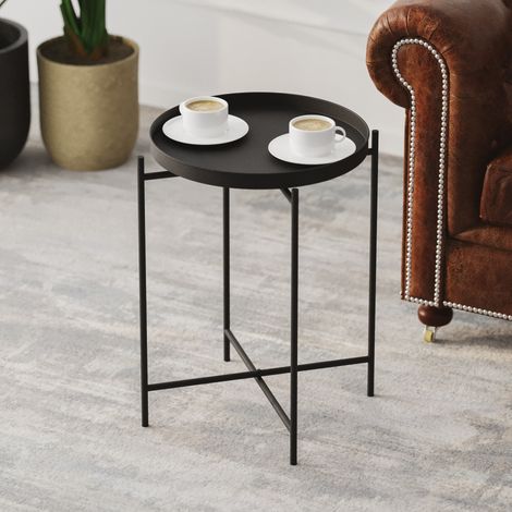 Couchtisch Fiave, Rund, Tischplatte Metall, Schwarz, 46x46x56h cm (1/4)