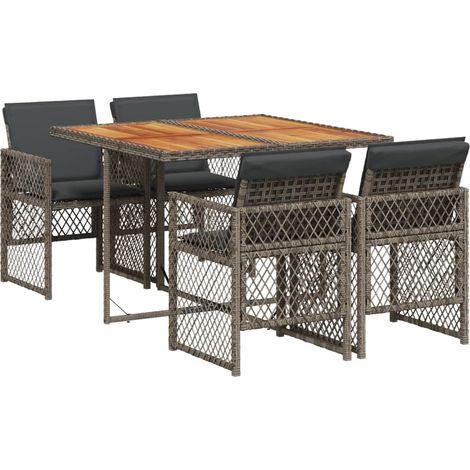 Ensemble à manger de jardin 5 pcs,Salon de jardin coussins gris résine tressée CFW47374 (1/5)
