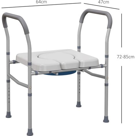 Siège de toilette 4 en 1 réglable en hauteur pour les personnes âgées et les personnes handicapées (avec accoudoirs rembourrés, gris) (1/5)