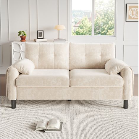 Kompaktes 2-Sitzer-Sofa aus Chenille mit Seitentaschen und 2 Kissen, Beige HAVRYA (1/5)