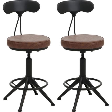 [NUNCA USADO] Juego de 2 taburetes de bar HHG-590, taburete giratorio industrial de altura regulable, cuero sintético y metal, marrón (1/5)