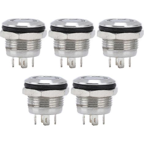 Interrupteur à bouton poussoir plat LED jaune, acier inoxydable 12mm, lot de 5, auto-réinitialisation, alimentation 12-24V DC, accessoire de puissance (1/5)