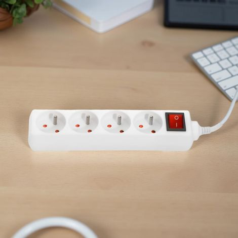 Bloc multiprise 4 prises avec terre et interrupteur IP20 Blanc - SIANCE