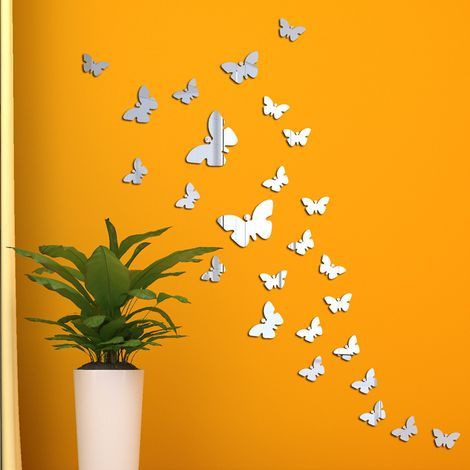 Schmetterlings-Wandtattoos, 30 Stück, silberne Acryl-3D-Schmetterlings-Spiegelaufkleber, Schmetterlings-Wandtattoos zur Dekoration von Wohnzimmer, Schlafzimmer und Büro (1/5)