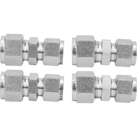 4 raccords à compression droits à double anneau en acier inoxydable pour tuyaux (Ф3/8-Ф1/2) (1/5)