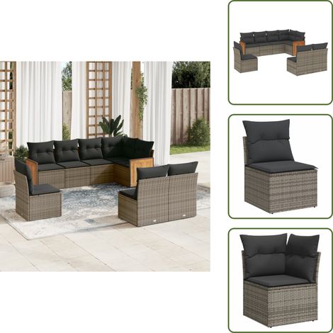 8-tlg. Garten-Sofagarnitur mit Kissen Grau Poly Rattan - Gartenmöbel - Rattan Möbel - Lounge Set - Esszimmergarnitur - Terrassenmöbel (1/5)