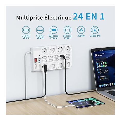 Power Sockets, Surge Protector, White (1/4)
