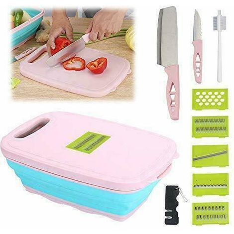Tagliere Multifunzione 9 In 1 Pieghevole Affetta Verdure Coltelli Cucina