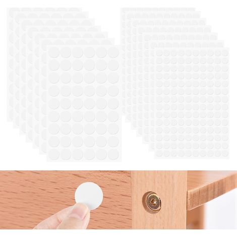1732 Pièces Blanc Cache Vis Adhesif Kit, 12mm/21mm Autocollants Cache Vis Adhesif PVC Cache Trou pour Meubles Armoires Tiroir 14 Feuilles (1/5)