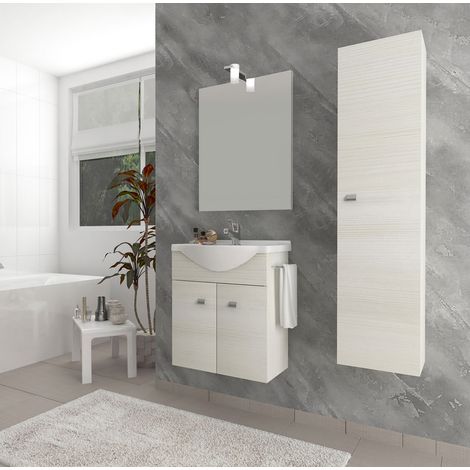 Composizione Bagno Mobile Sospeso 2 Ante Lavabo Specchiera Lampada Led Savinidue (1/3)