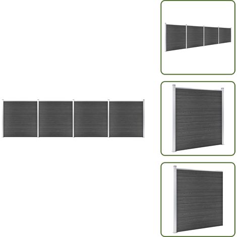 Zaunelement Set WPC 699x186 cm Schwarz - Gartenzäunen - WPC Zaun - Holzzäune - Kunststoffzaun - Zaunsystem