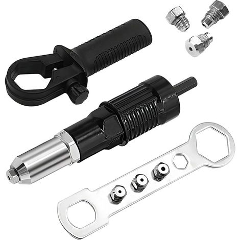 Kit adaptateur pour pistolet à rivets pop automobile, pistolet à rivets électrique, accessoire pour perceuse, outil de rivetage sans fil avec poignée et adaptateur pour perceuse, universel pour véhicu (1/5)
