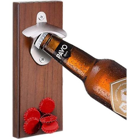 Ouvre-bouteille mural avec récupérateur de capsules magnétique, fixation pour réfrigérateur avec aimants, cadeau de pendaison de crémaillère, cadeau pour homme, cadeau d'anniversaire (1/5)