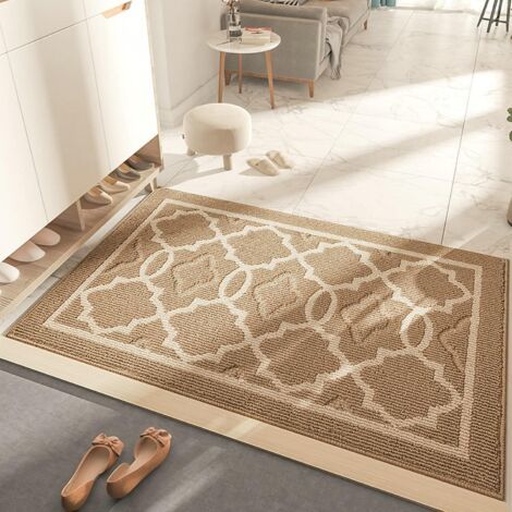 Serbia – Tapis de porte absorbant 60 x 90 cm – Antidérapant – Lavable en machine – Fibre polypropylène durable – Beige moderne (1/5)
