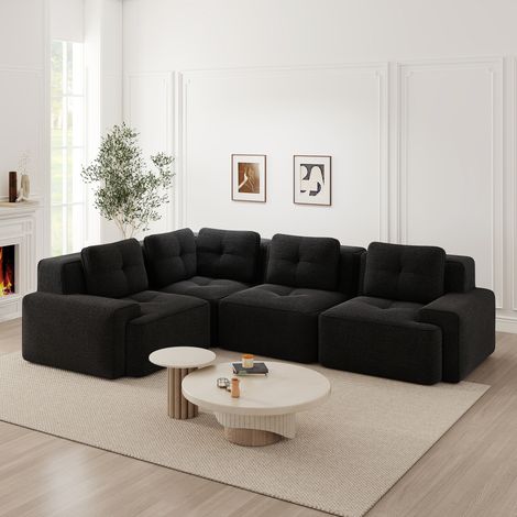 Canapé sans armature pour salon, canapé de bureau, canapé modulaire, canapé confortable rembourré à assise basse en velours côtelé, sans montage requis, design antidérapant. Noir (1/5)