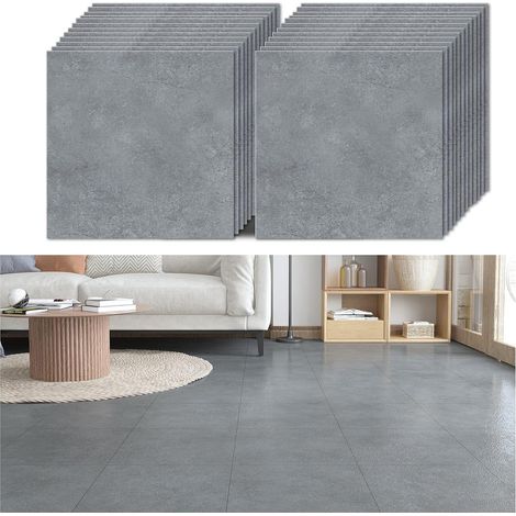 Dalle PVC Adhesive Sol Béton Gris 24 Pièces Carrelage Adhesif Sol Ciment Gris Carreaux Adhesif Cuisine Revetement Salle de Bain Toilette Imperméable Salon Chambre Amovible 30cm x 30cm (1/5)