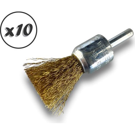 Brosse en bout sur tige Forme pinceau Fil LAITON souple Diamètres variés - Quantité x10 - Ø 18 mm - LAITON - Souple (1/5)