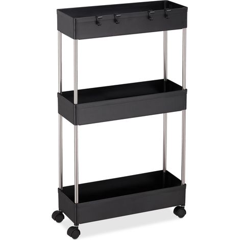 Carrello stretto con ruote per bagno cucina 70 x 15,5 x 40,5 cm pratico e funzionale in plastica bianca 130011418