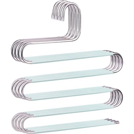 Juego de 4 perchas antideslizantes de acero inoxidable en forma de S para colgar pantalones, vaqueros y bufandas.