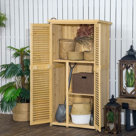 Abri de jardin en sapin et pin, à 4 compartiments. Armoire à outils extérieure avec toit étanche. 87 x 46,5 x 160 cm. Couleur bois.
