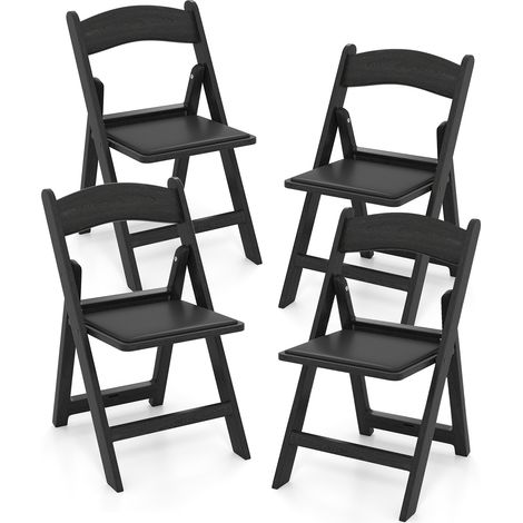 COSTWAY 4 Pack Folding Chairs Dining Chair Set w/ Padded Seat & Back-Black (1/5)