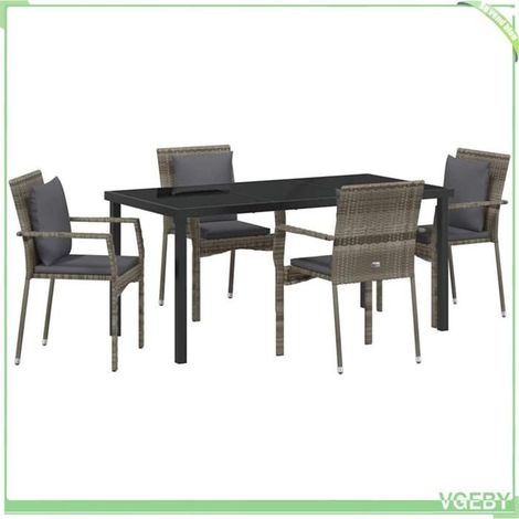 Ensemble de salle à manger pour jardin - FAFEICY - 3380088 - Gris polyrotin - Table verre trempé - 4 places (1/5)