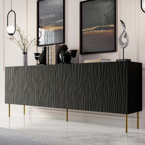 Buffet bas design noir mat 190 cm Mokt (1/5)