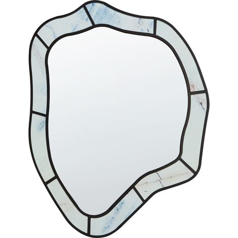 Espejo de pared moderno con forma irregular y ganchos de cristal y MDF azul claro LIVERDUN