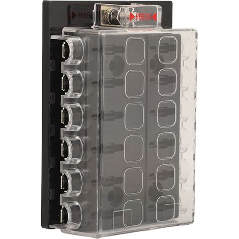 Porte-fusibles 12 voies ATC/ATO pour bateau, camping-car, voiture, remorque et véhicule marin - Boîte à fusibles à lame 12-36V DC, boîtier de protection étanche. (1/5)