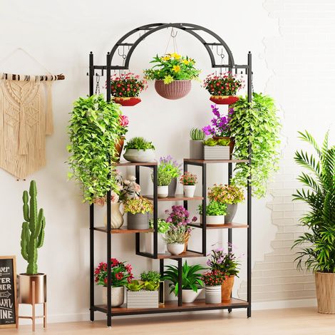 unho Estantería Plantas Extra Grande de Metal y Madera Soporte Macetas Flores de 190 cm Multifuncional para Interior Balcón Salón (1/5)