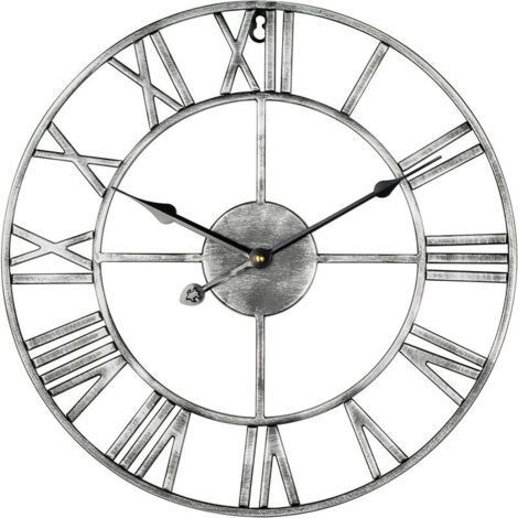 Alovez - Reloj redondo grande de metal rústico moderno, silencioso, sin tictac, funciona con pilas, 47 cm, con números romanos, color blanco, para sala de estar, dormitorio, cocina o jardín. (1/5)
