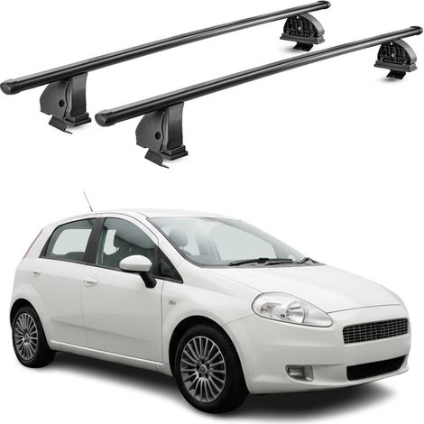 OMAC Stahl Dachträger Querträger Fiat Grande Punto \ Punto Evo 2005-2018 – TÜV / DIN 75302:2019 – Abschließbar – Max. 75 kg – 2 Stangen – Schwarz (1/5)