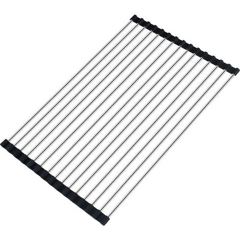 Égouttoir à vaisselle enroulable à poser sur l'évier, tapis égouttoir pliable en acier inoxydable pour une organisation optimale de la cuisine.