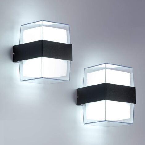 QORVA-Applique murale chambre2pcs 12W LED Applique Murale Exterieur 6000K Blanc Froid Luminaire applique murale IP65 Acrylique 960LM Pour jardins, patios, murs extérieurs. Taille totale : 105  90  130