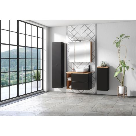Colonne de salle de bain - Chêne artisanal doré et noir mat - L45-H170-P33 - ELENA (1/5)